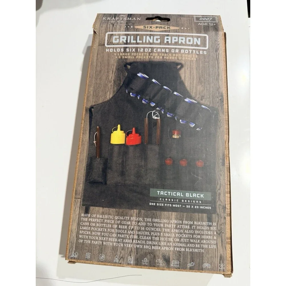 The Kraftsman Six-Pack Grilling Apron Tactical Black Beer Holder BBQ New